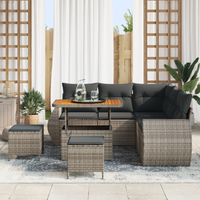 Set Divano da Giardino  8 Pezzi con Cuscini Grigio Polyrattan Acacia