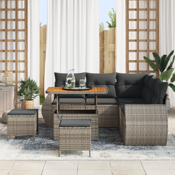 Set Divano da Giardino  8 Pezzi con Cuscini Grigio Polyrattan Acacia
