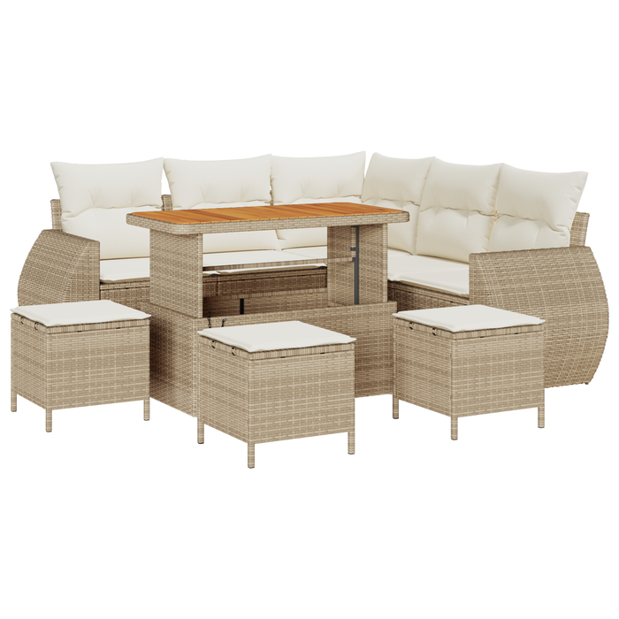 Set Divano Giardino Modulare da 9 Pezzi con Cuscini Rattan Poliestere Beige