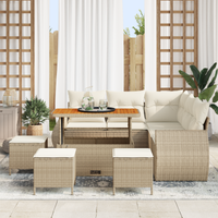 Set Divano Giardino Modulare da 9 Pezzi con Cuscini Rattan Poliestere Beige