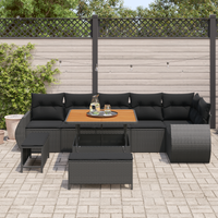 Set di Divani da Giardino  9 Pezzi con Cuscini, Rattan Nero Acacia