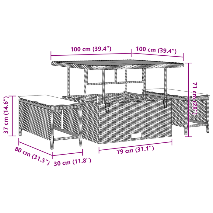 Set Divano Giardino 9 Pezzi con Cuscini Polyrattan Nero e Acacia