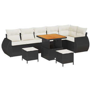 Set Divano Giardino 9 Pezzi con Cuscini Rattan Nero Acacia