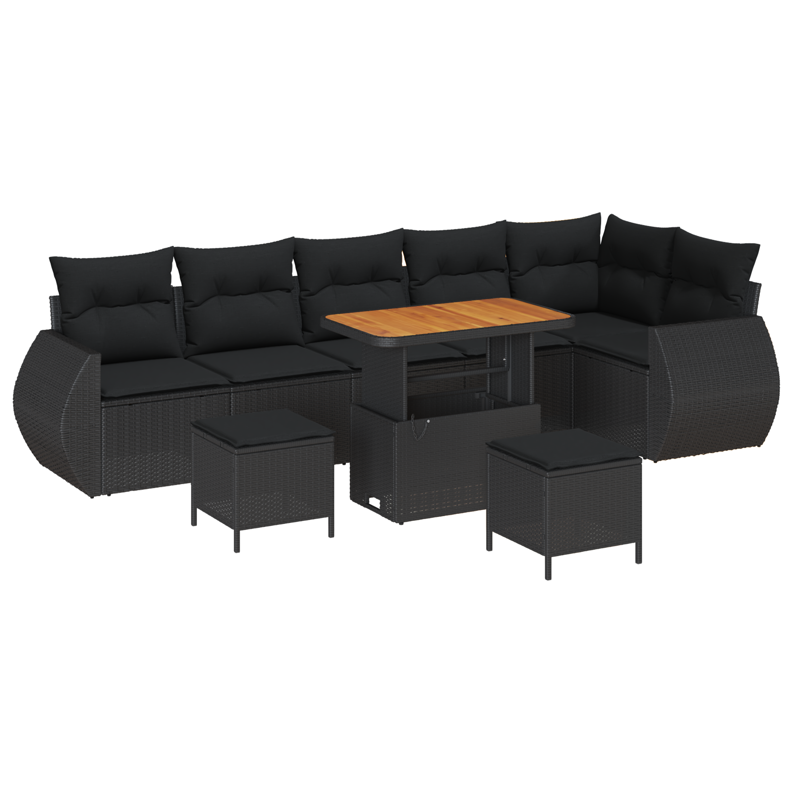 Set Divano da Giardino 9 Pezzi con Cuscini Nero Polyrattan Acacia
