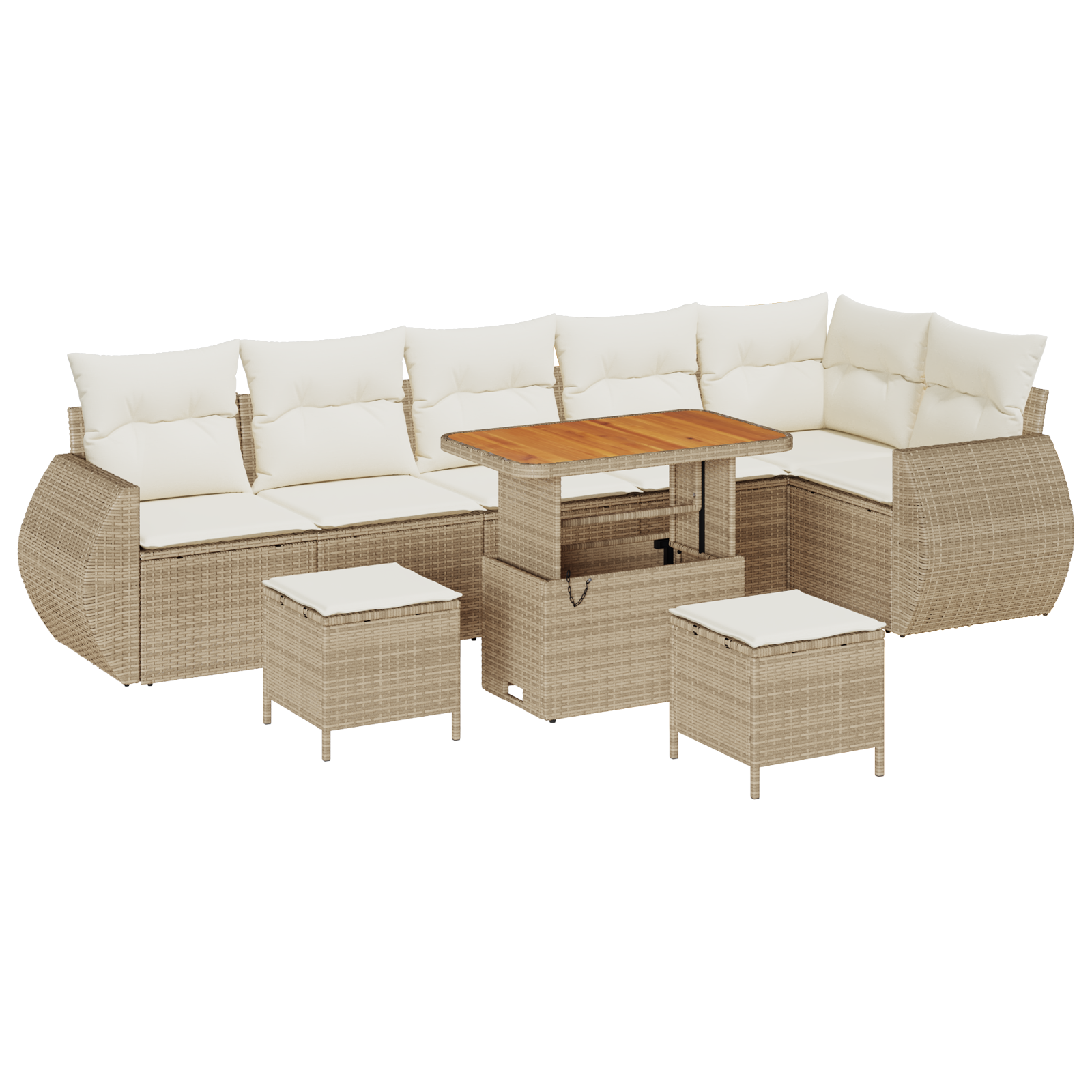Set di divani da giardino  9 pezzi con cuscini beige in poli rattan e acacia