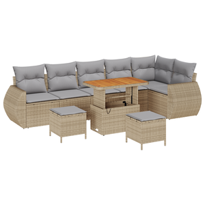 Set Divani Giardino 9 Pezzi con Cuscini Beige Pol Rattan Acacia