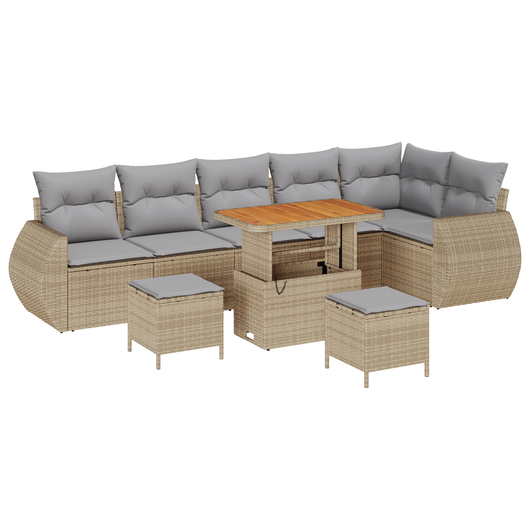 Set Divani Giardino 9 Pezzi con Cuscini Beige Pol Rattan Acacia