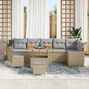 Set Divani Giardino 9 Pezzi con Cuscini Beige Pol Rattan Acacia