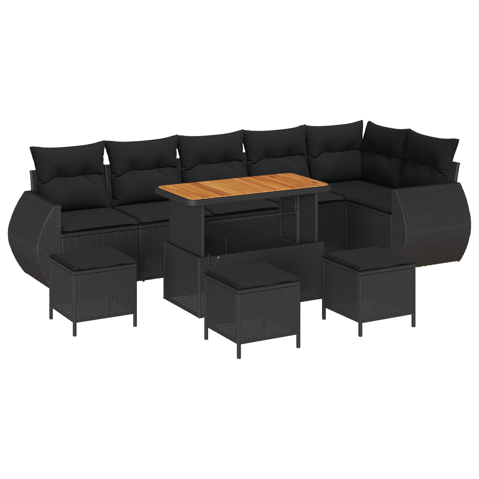 Set Divano Giardino 10 Pezzi con Cuscini Nero Polyrattan Acacia