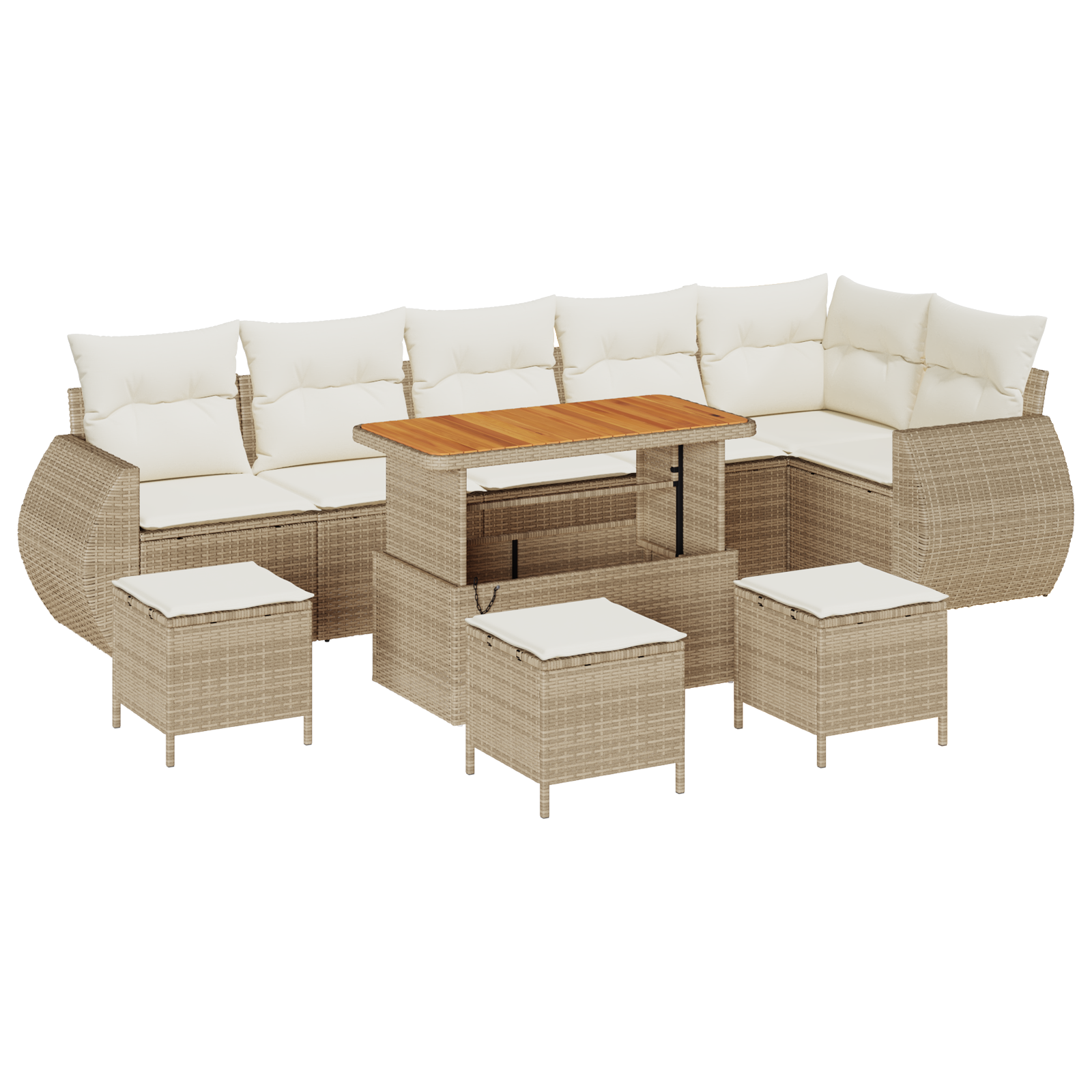 Set Divano Giardino 10 pezzi Cuscini Beige Vimini Acacia