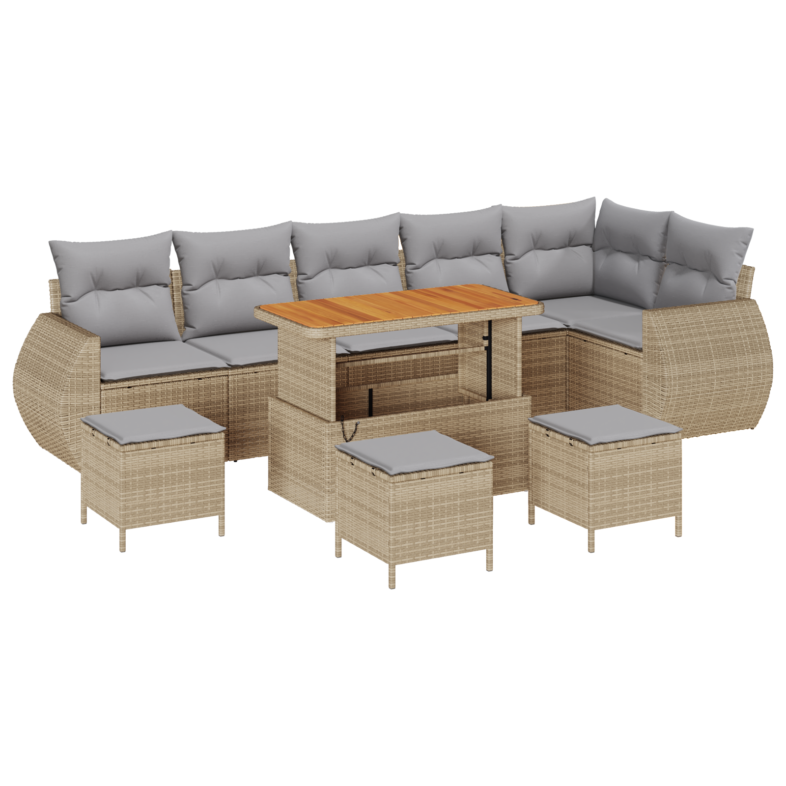 Set di Divani da Giardino con Cuscini da 10 Pezzi Beige Rattan Polipropilene Acacia