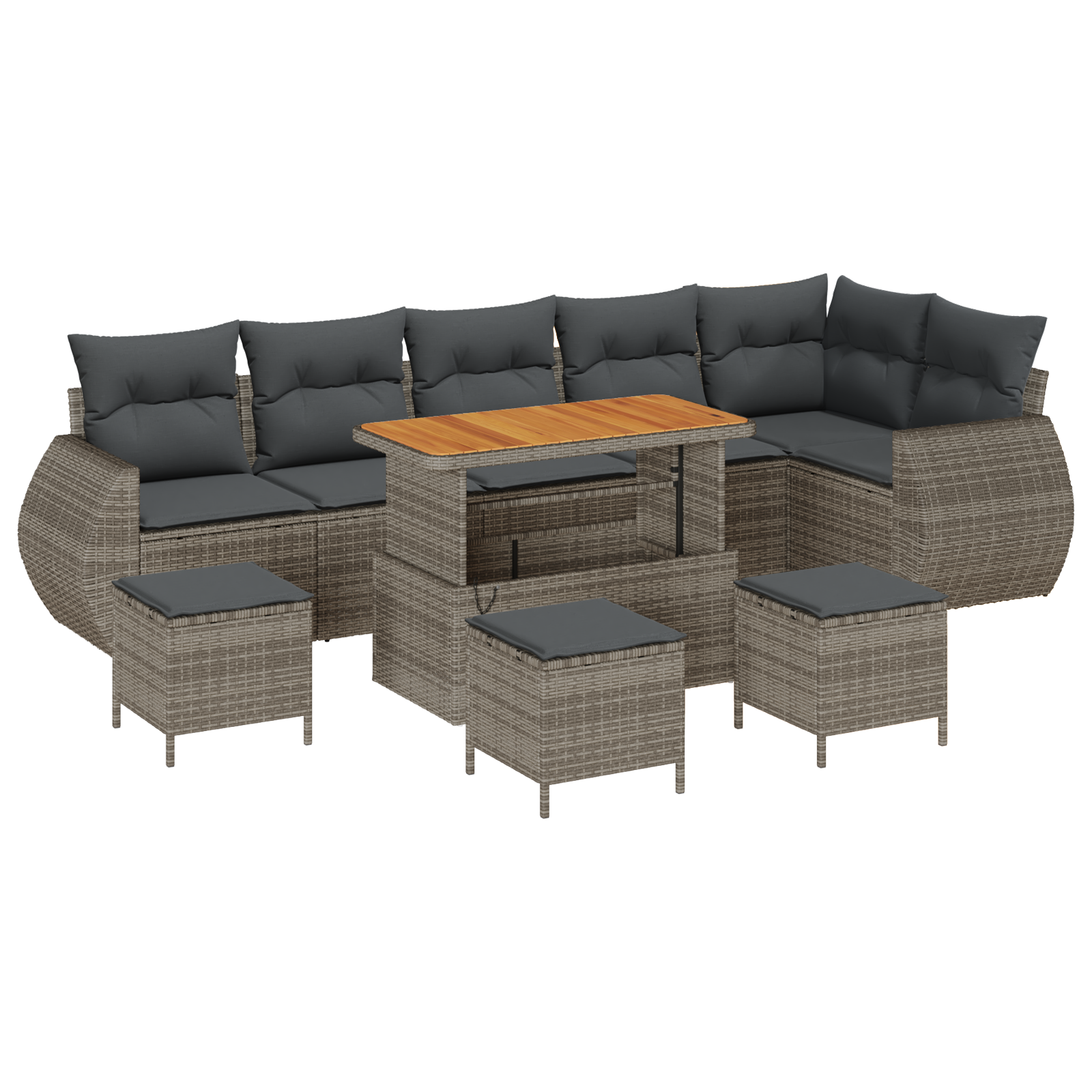 Set Divano Giardino 10 Pezzi Cuscini Grigio Polyrattan Acacia