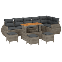 Set Divano Giardino 10 Pezzi Cuscini Grigio Polyrattan Acacia
