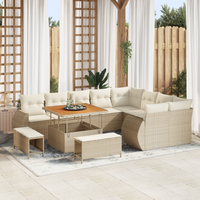 Set di Divano da Giardino  12 Pezzi con Cuscini Beige Polyrattan Acacia