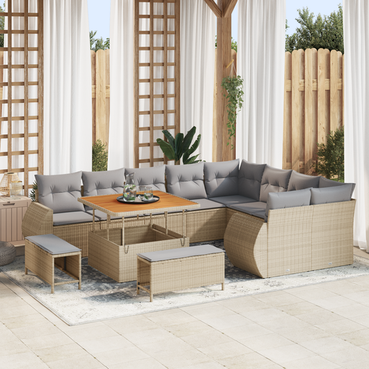 Set di divani da giardino 12 pezzi con cuscini Beige Polyrattan Acacia