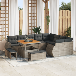 Set Divano da Giardino  12 Pezzi con Cuscini Grigio Rattan Poli