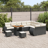 Set Divano da Giardino da 12 Pezzi con Cuscini Rattan Nero Polyrattan Acacia