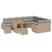 Set di 12 Pezzi Divano da Giardino con Cuscini Beige Rattan Polipropilene Acacia