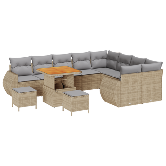 Set di 12 Pezzi Divano da Giardino con Cuscini Beige Rattan Polipropilene Acacia