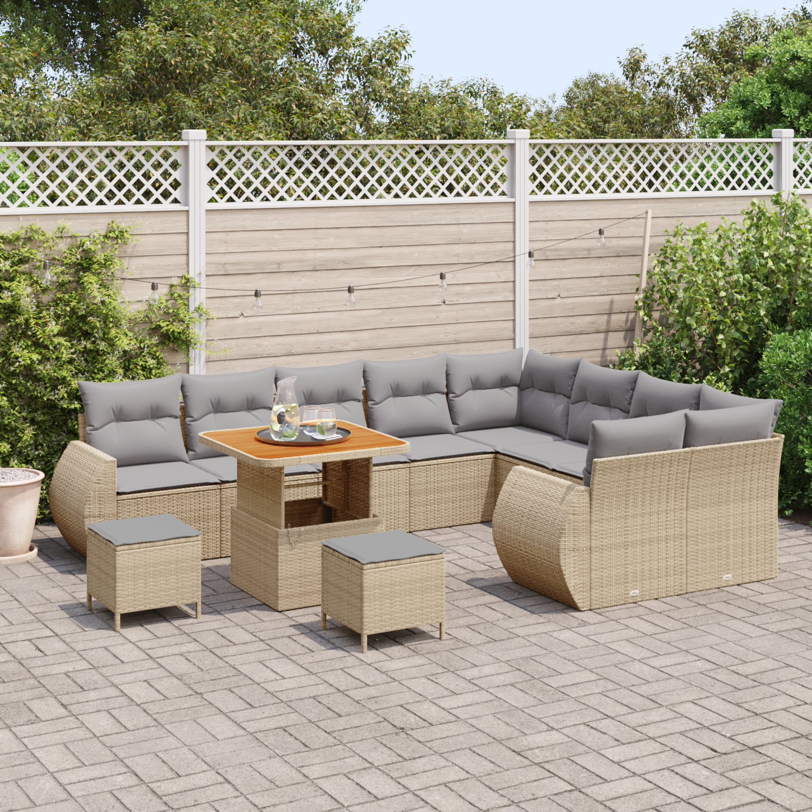 Set di 12 Pezzi Divano da Giardino con Cuscini Beige Rattan Polipropilene Acacia
