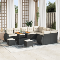 Set di Divano da Giardino con Cuscini da 12 pezzi Nero Polyrattan Acacia