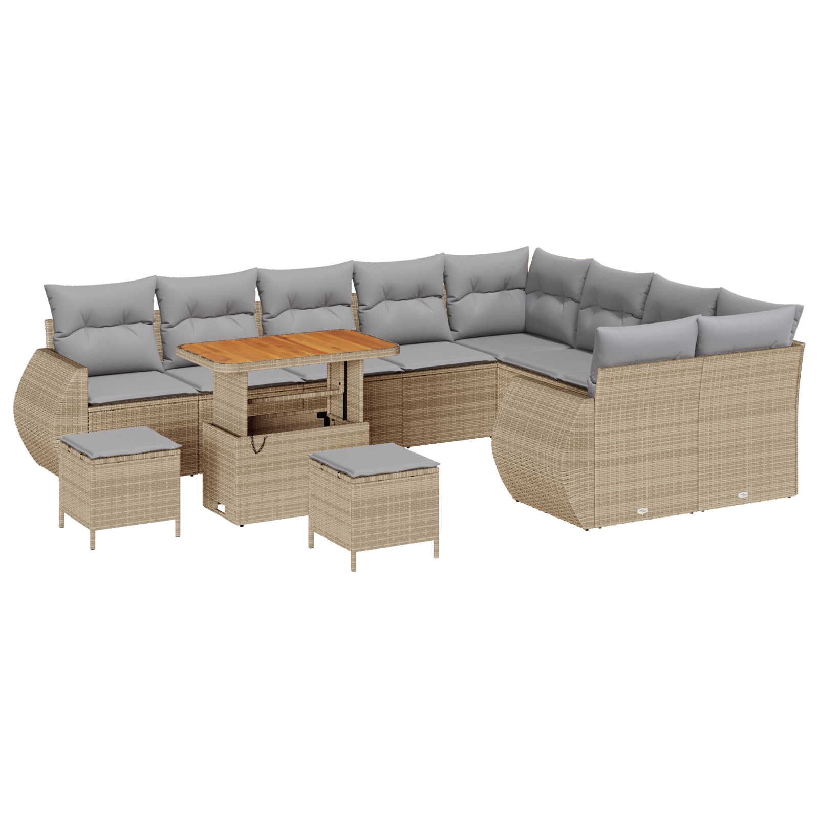 Set di divani da giardino  da 12 pezzi con cuscini Beige Poly Rattan Acacia