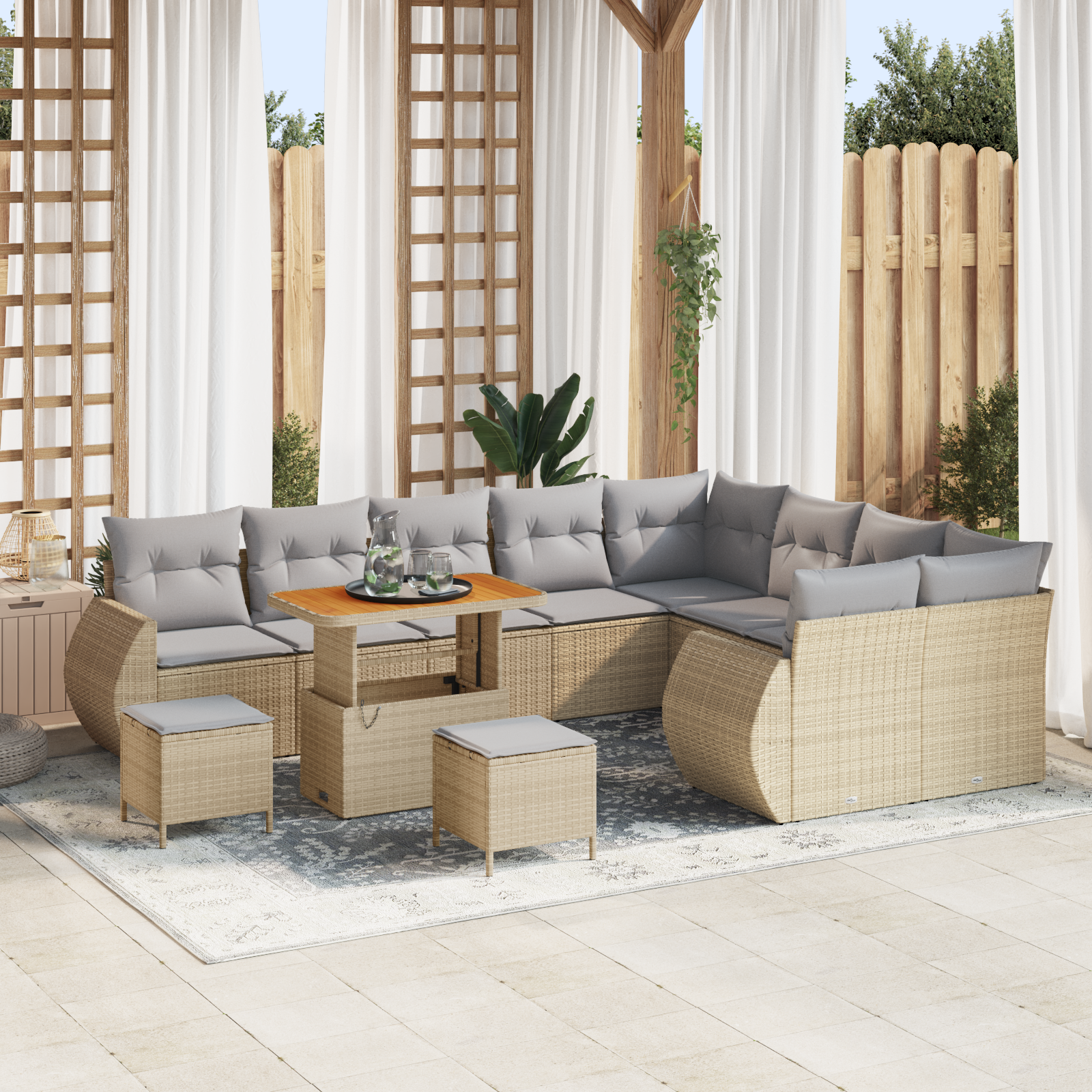 Set di divani da giardino  da 12 pezzi con cuscini Beige Poly Rattan Acacia