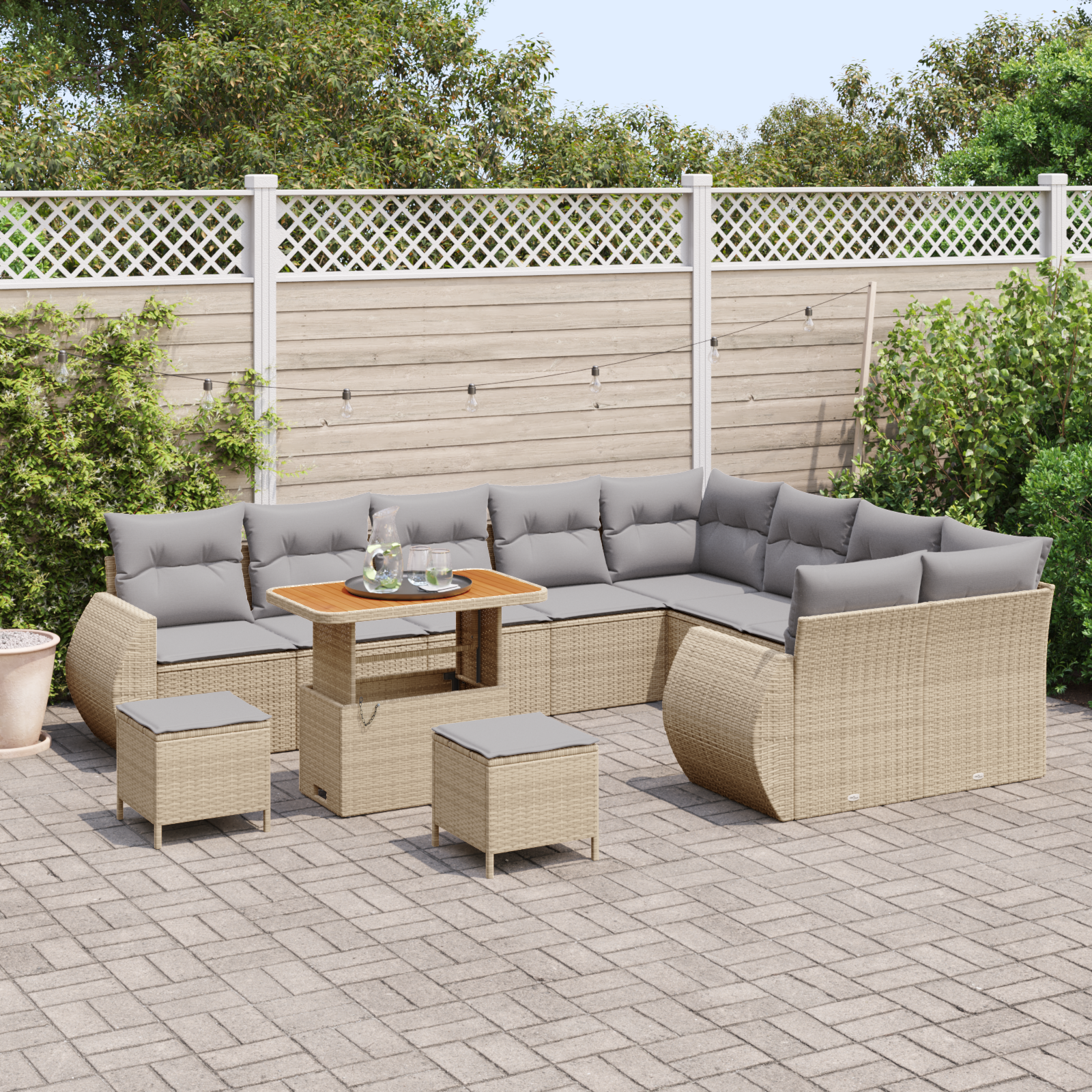 Set di divani da giardino  da 12 pezzi con cuscini Beige Poly Rattan Acacia