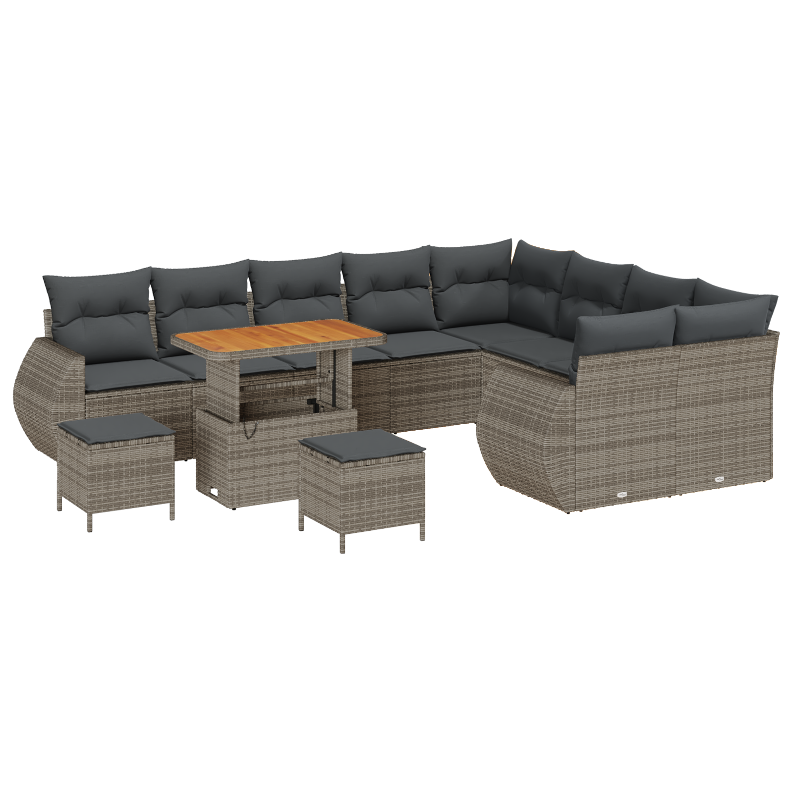 Set di divano da giardino a 12 pezzi con cuscini grigio polyrattan acacia