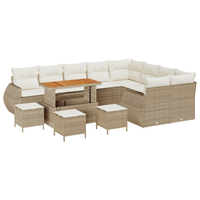 Set di divani da giardino a 13 pezzi con cuscini Beige Polyrattan Acacia