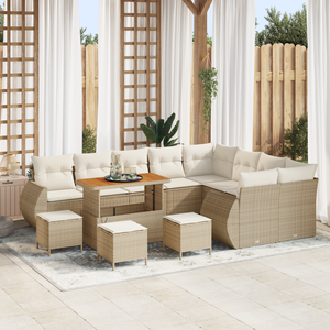 Set di divani da giardino a 13 pezzi con cuscini Beige Polyrattan Acacia