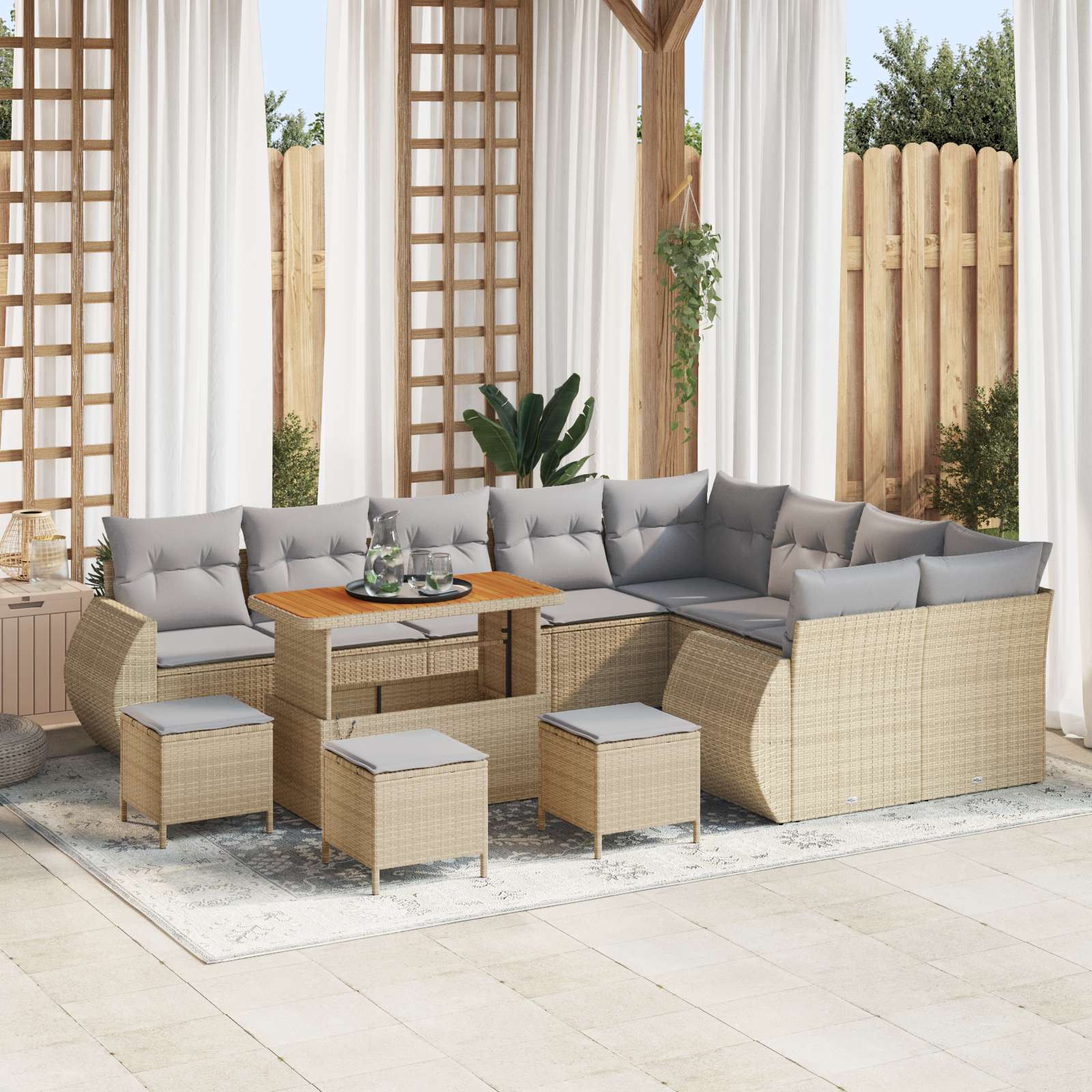 Set di divani da giardino 13 pezzi con cuscini Beige Rattan poliestere Acacia
