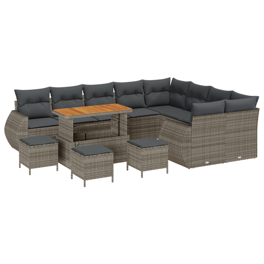 Set Divano da Giardino  da 13 Pezzi con Cuscini Grigio Rattan PE Acacia