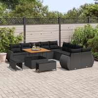Set Divani Giardino 13 Pezzi con Cuscini Rattan Nero Acacia