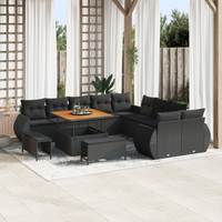Set Divani Giardino 13 Pezzi con Cuscini Rattan Nero Acacia