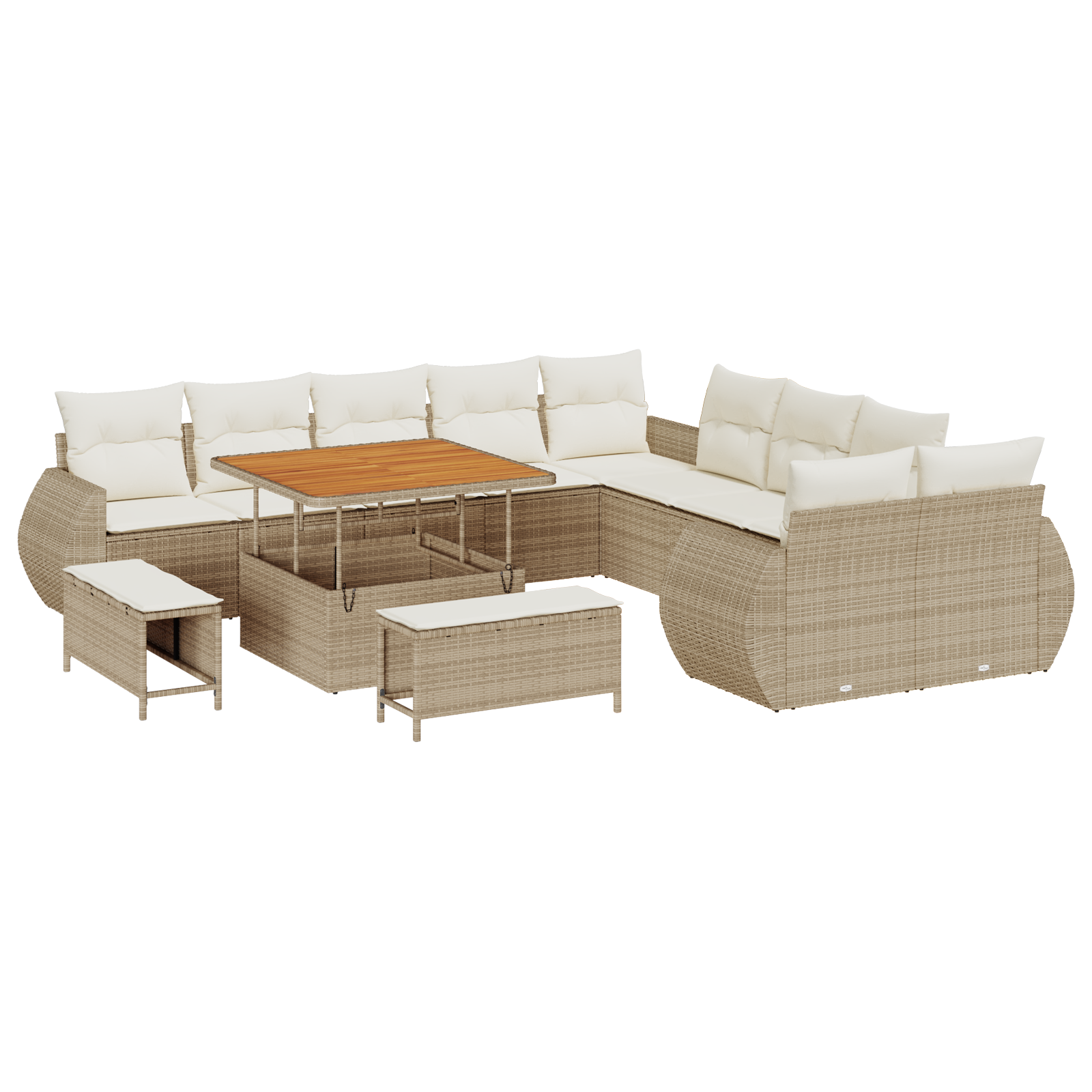 Set di Sofà da Giardino in 13 Pezzi con Cuscini Beige Poly Rattan Acacia