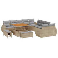 Set di divani da giardino da 13 pezzi con cuscini Beige Polyrattan Acacia
