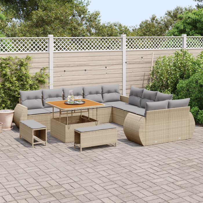 Set di divani da giardino da 13 pezzi con cuscini Beige Polyrattan Acacia