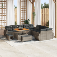 Set divano da giardino a 13 pezzi con cuscini grigio polyrattan acacia