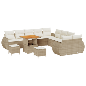 Set Giardino 13 Pezzi con Cuscini Beige Polyrattan Acacia