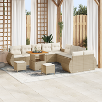 Set Giardino 13 Pezzi con Cuscini Beige Polyrattan Acacia