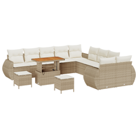 Set di divani da giardino  13 pezzi con cuscini beige in polyrattan e acacia