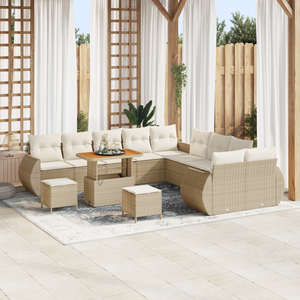 Set di divani da giardino  13 pezzi con cuscini beige in polyrattan e acacia