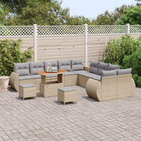 Set Divano da Giardino in 13 Pezzi con Cuscini Beige in Polyrattan Acacia