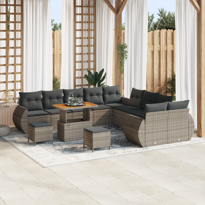 Set di divani da giardino in 13 pezzi con cuscini Grigio Polyrattan Acacia