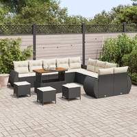 Set di divani da giardino  14 pezzi con cuscini in polyrattan nero e acacia