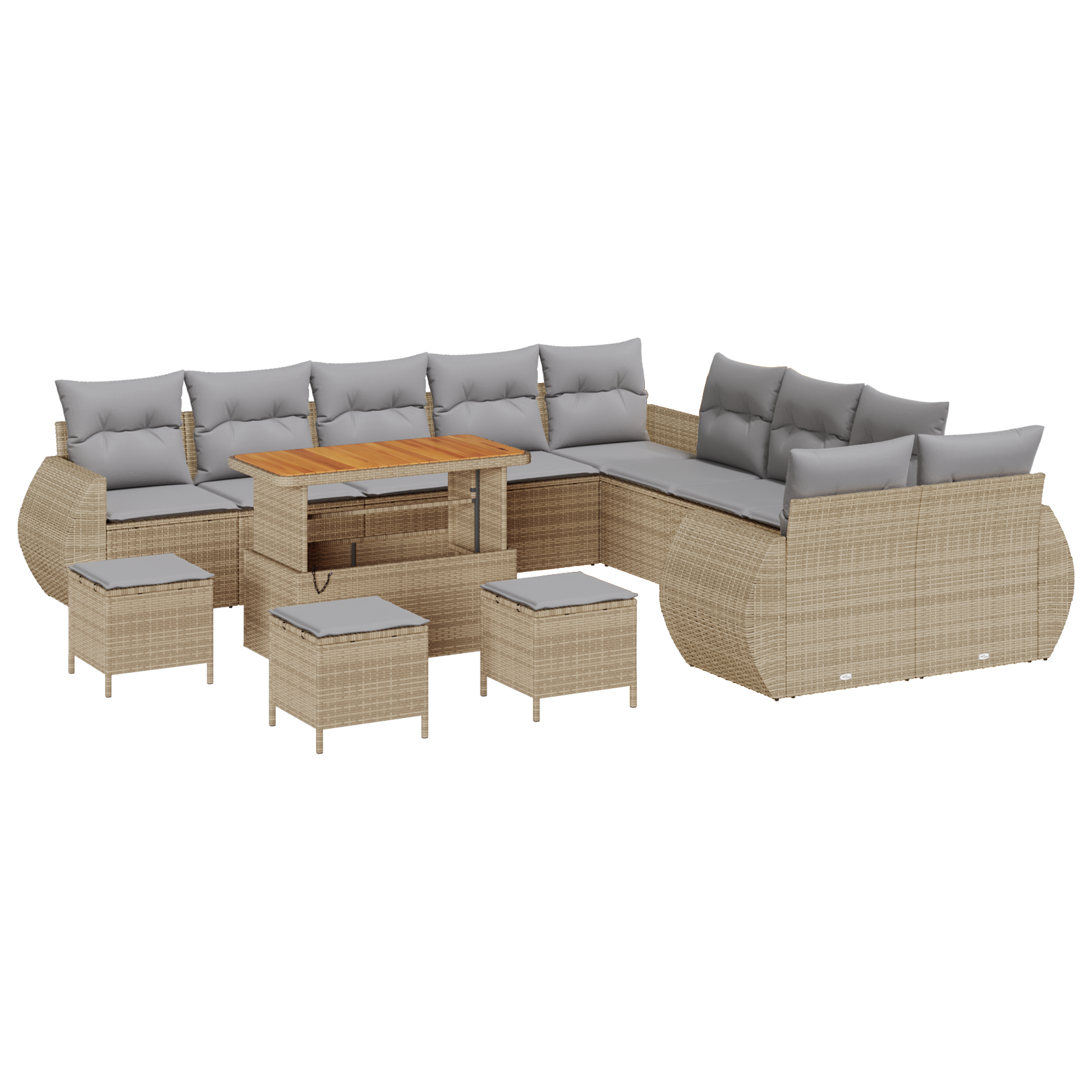Set di Divano da Giardino a 14 Pezzi con Cuscini Beige Polyrattan Acacia