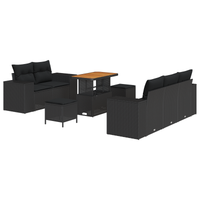 Set Divano da Giardino 8 Pezzi con Cuscini Polyrattan Nero Acacia