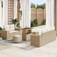 Set divano da giardino 8 pezzi con cuscini in rattan beige, polirattan acacia
