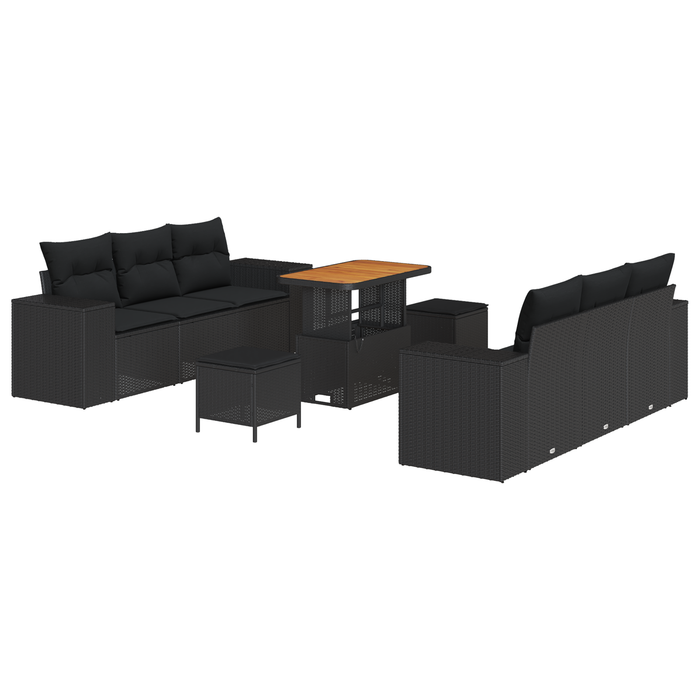 Set divano da giardino 9 pezzi con cuscini polyrattan nero